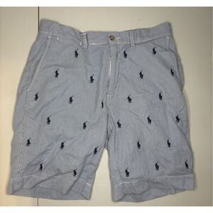 Polo Ralph Lauren All Over Print Pony Logo AOP White Blue Shorts Men's Size 30